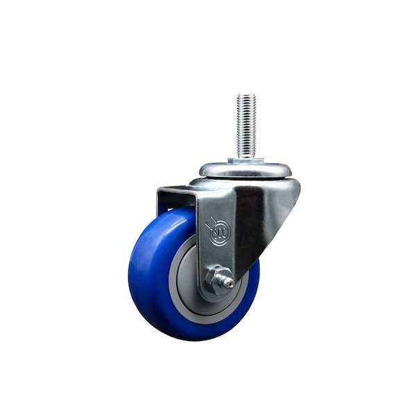 3 Inch Blue Polyurethane Wheel Swivel 58 Inch Threaded Stem Caster Service Caster